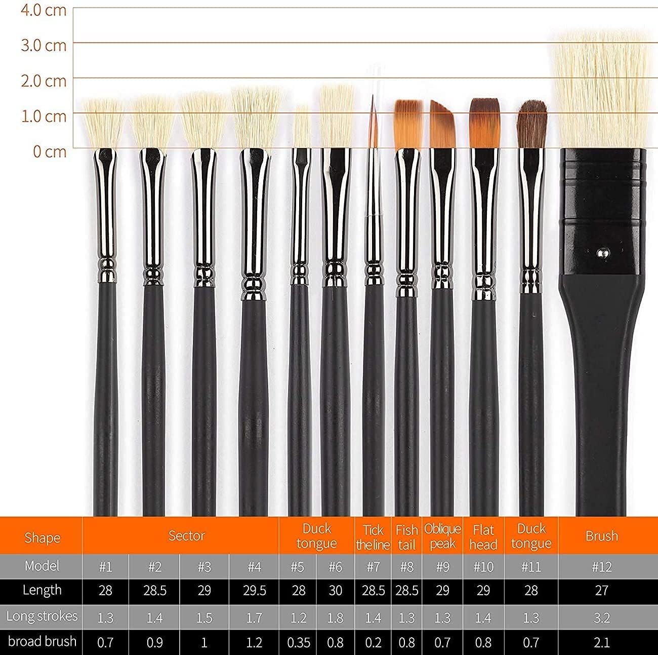 Paint Brush Set 12pcs, Natural Hog Bristle Long Handle Professional Artist Brushes Anti-Shedding, Art Supplies for Kids and Adults for Acrylic and Oils Painting, Watercolor, Face Painting Craft - Image 4